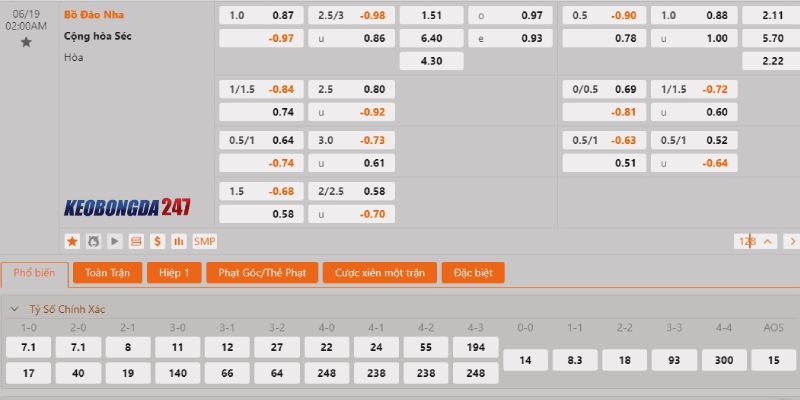 Soi kèo Bồ Đào Nha vs CH Séc, 2h00 ngày 19/6 - Euro 2024 10 Bảng kèo Bồ Đào Nha vs CH Séc